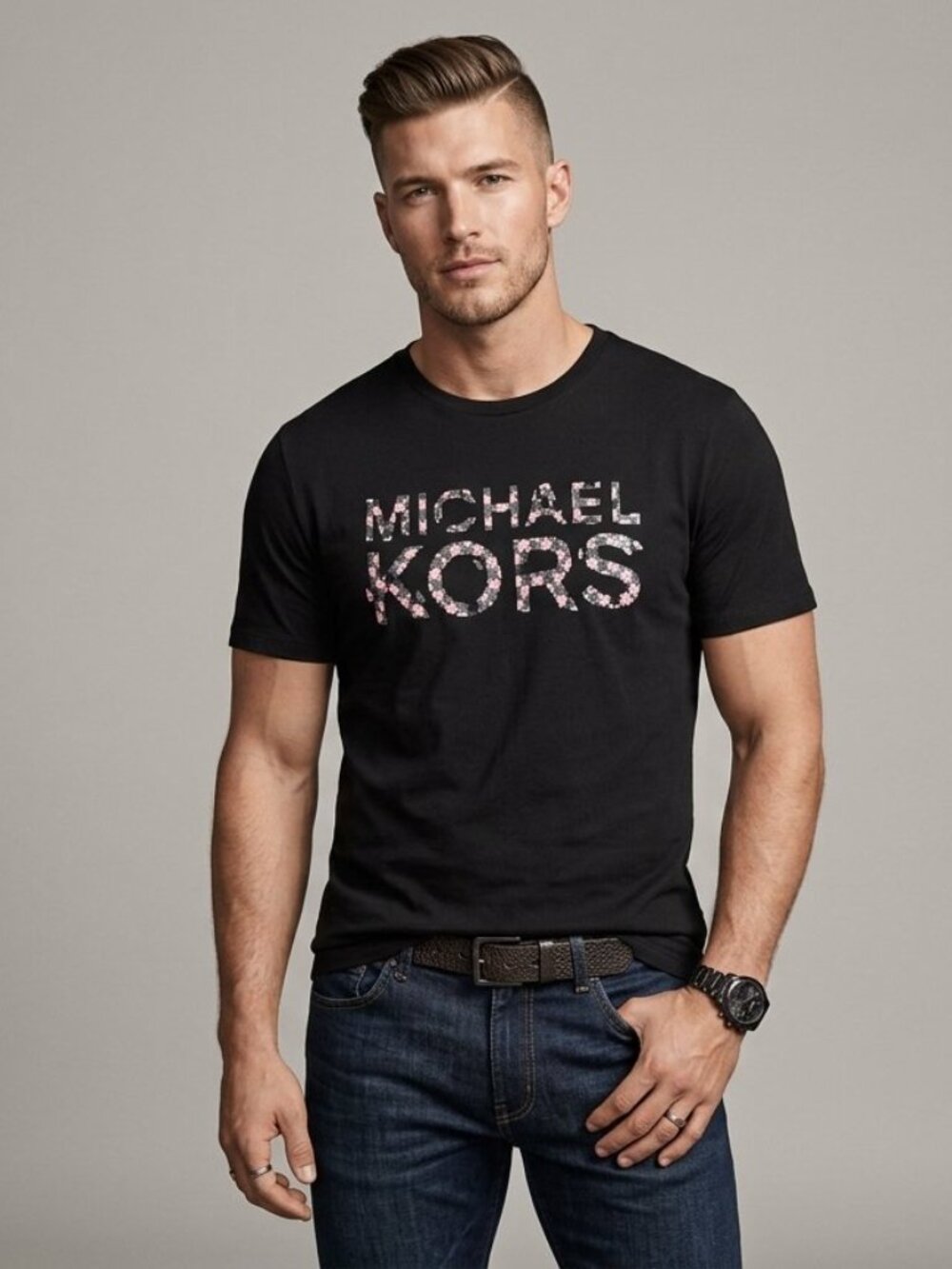 Michael Kors Men's Black Camo Puzzle Logo T-Shirt Size XL